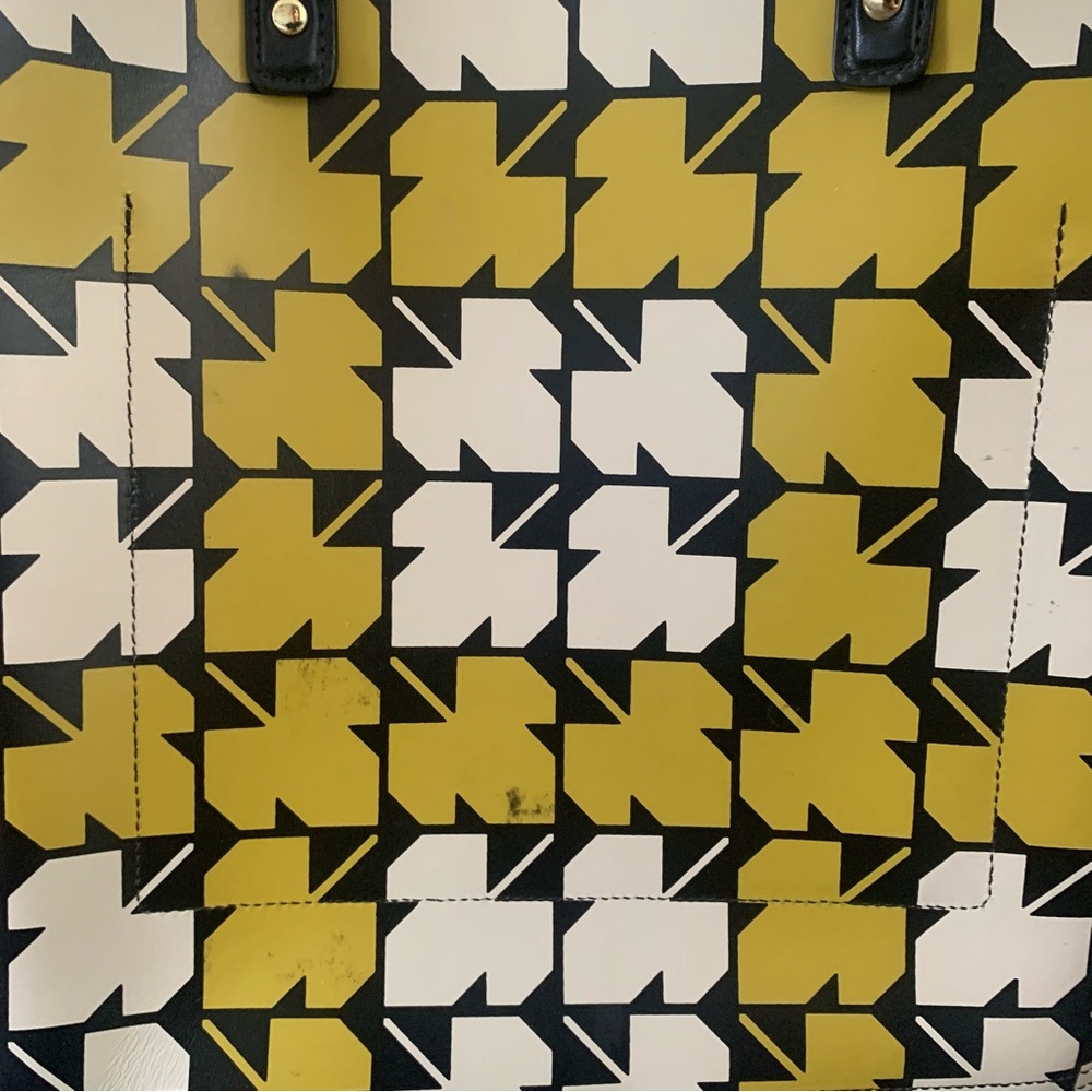 Orla Kiely Sycamore Leaf Printed Willow Tote Bag Leather Mustard Yellow - Picture 7 of 11